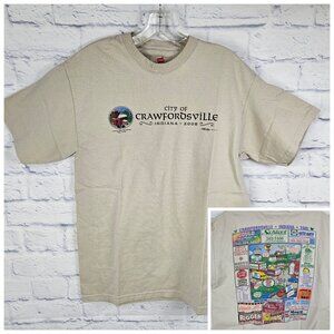 Hanes Size M Beige 2008 Crawfordsville Indiana T-Shirt Advertising Double Sided